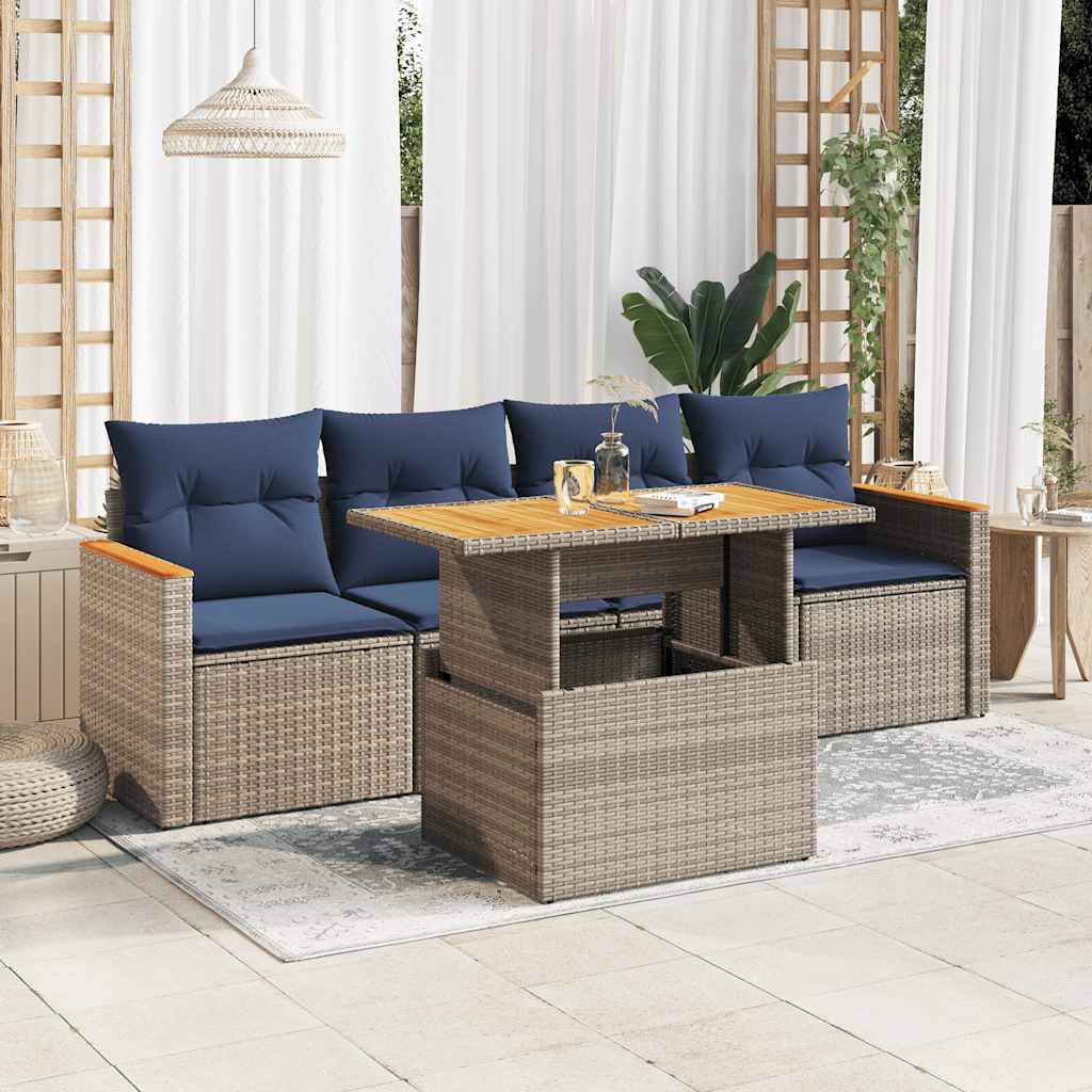 vidaXL Set Divano da Giardino 5 pz con Cuscini Grigio in Polyrattan