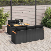 vidaXL Set Divano da Giardino 6 pz con Cuscini Nero Polyrattan Acacia