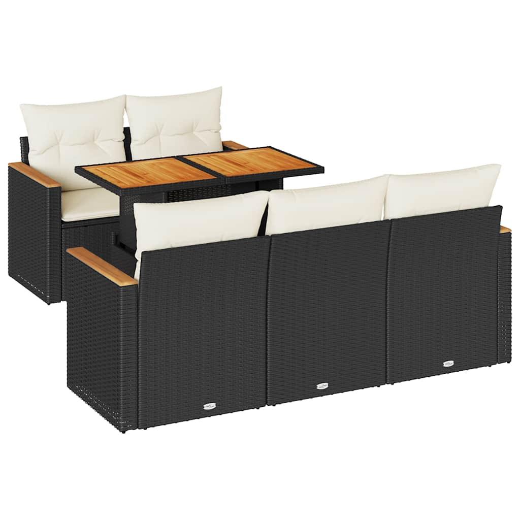 vidaXL Set Divano da Giardino 6 pz con Cuscini Nero Polyrattan Acacia