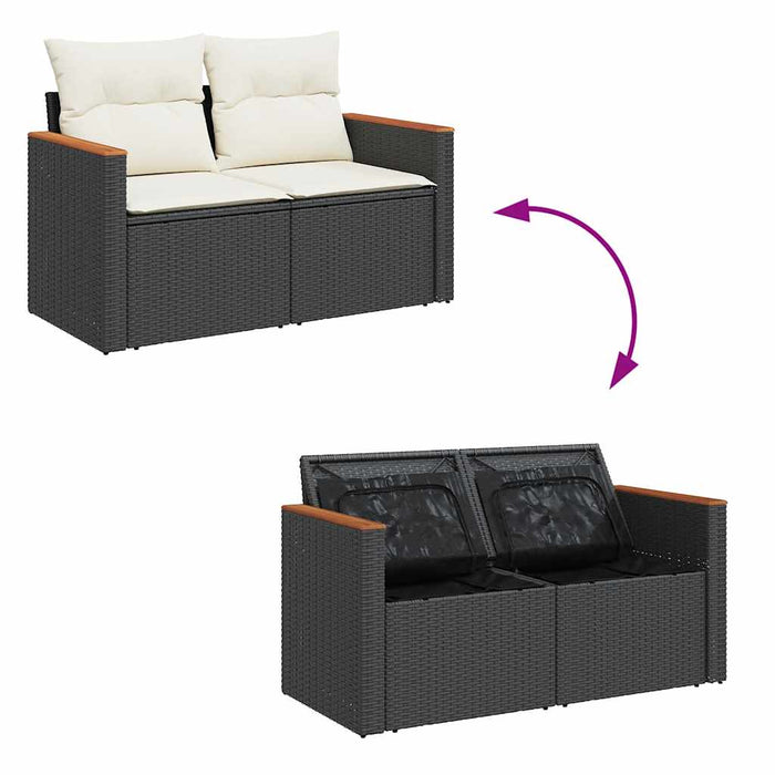 vidaXL Set Divano da Giardino 6 pz con Cuscini Nero Polyrattan Acacia