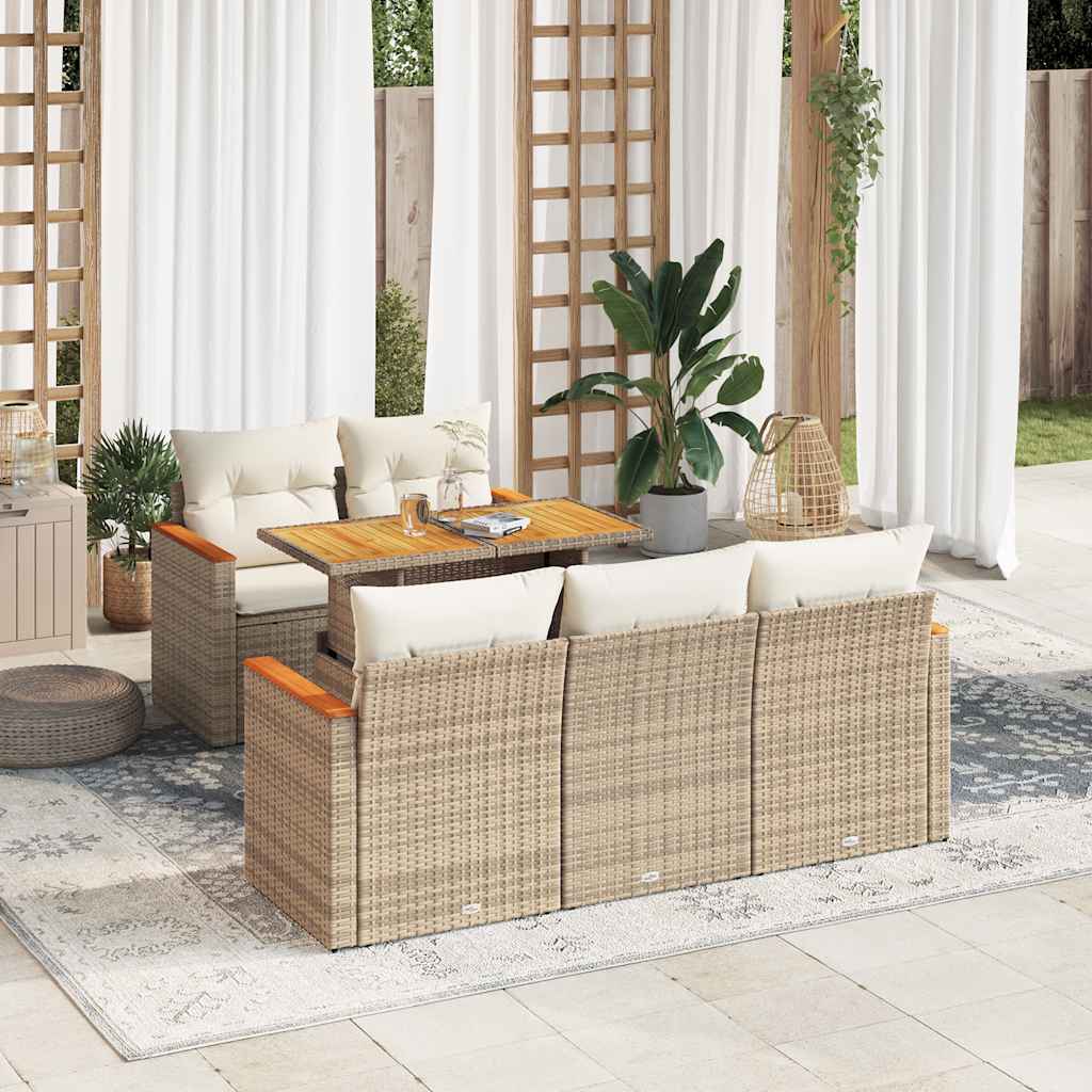 Set Divano da Giardino 6 pz con Cuscini Beige Polyrattan Acacia 3327439
