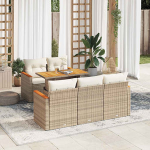Set Divano da Giardino 6 pz con Cuscini Beige Polyrattan Acacia 3327439