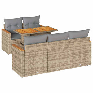 vidaXL Set Divano da Giardino 6 pz con Cuscini Beige Polyrattan Acacia