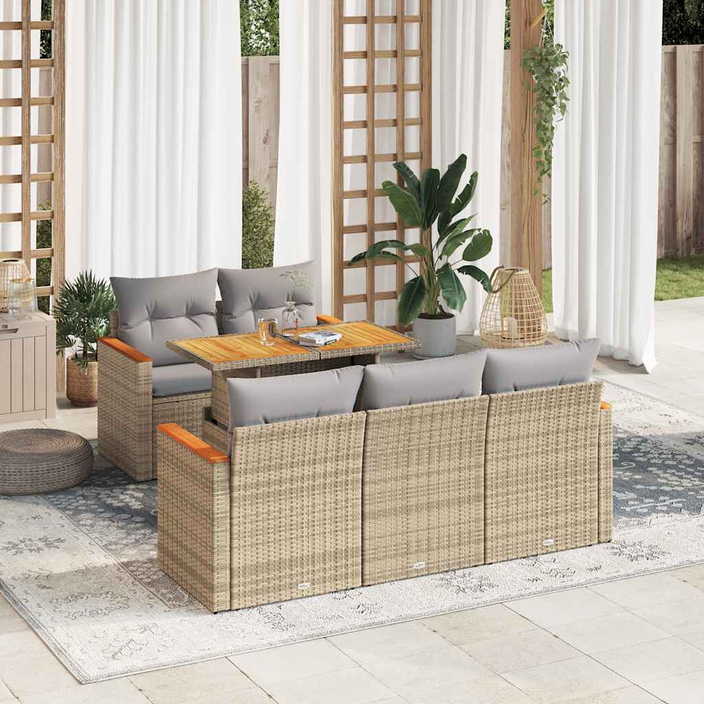 vidaXL Set Divano da Giardino 6 pz con Cuscini Beige Polyrattan Acacia