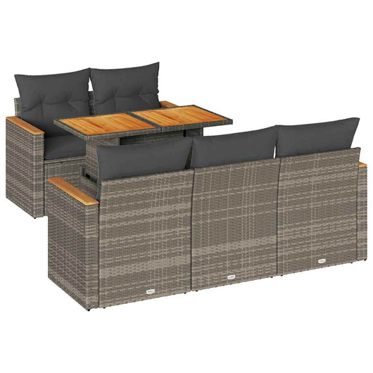 vidaXL Set Divano da Giardino 6pz con Cuscini Grigio Polyrattan Acacia