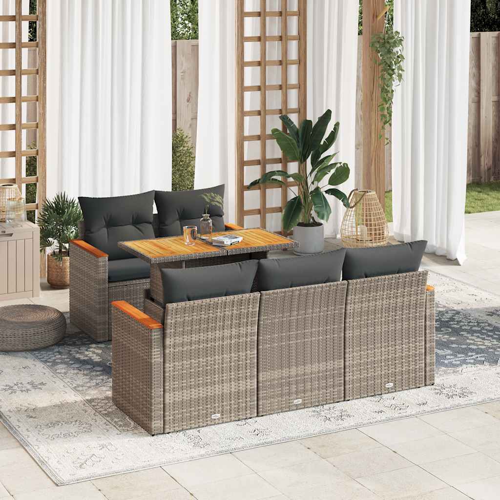vidaXL Set Divano da Giardino 6pz con Cuscini Grigio Polyrattan Acacia