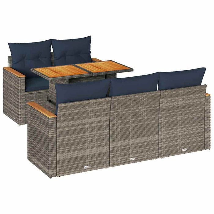 vidaXL Set Divano da Giardino 6 pz con Cuscini Grigio in Polyrattan