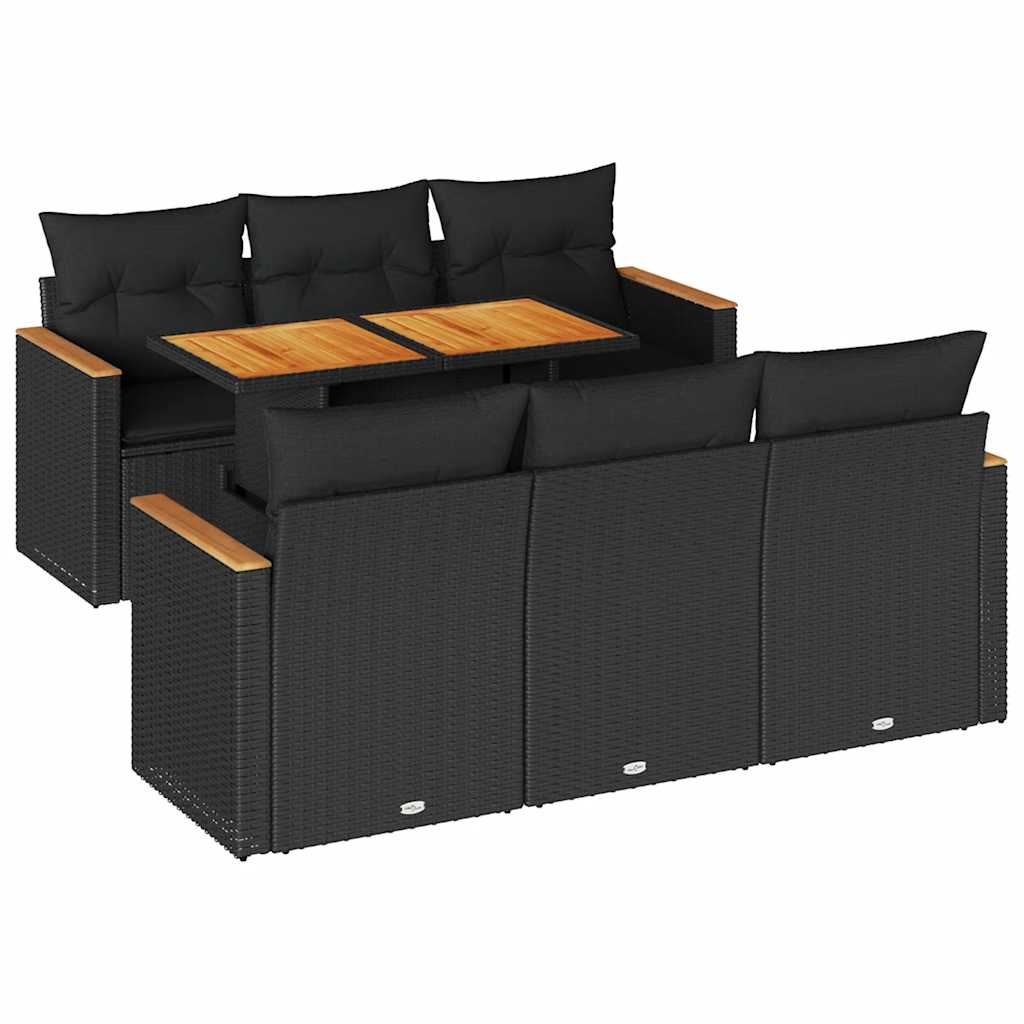 vidaXL Set Divani da Giardino con Cuscini 7pz Nero Polyrattan Acacia