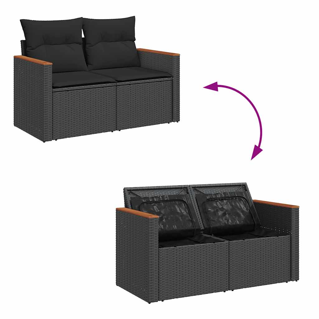 vidaXL Set Divani da Giardino con Cuscini 7pz Nero Polyrattan Acacia