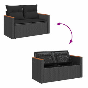 vidaXL Set Divani da Giardino con Cuscini 7pz Nero Polyrattan Acacia