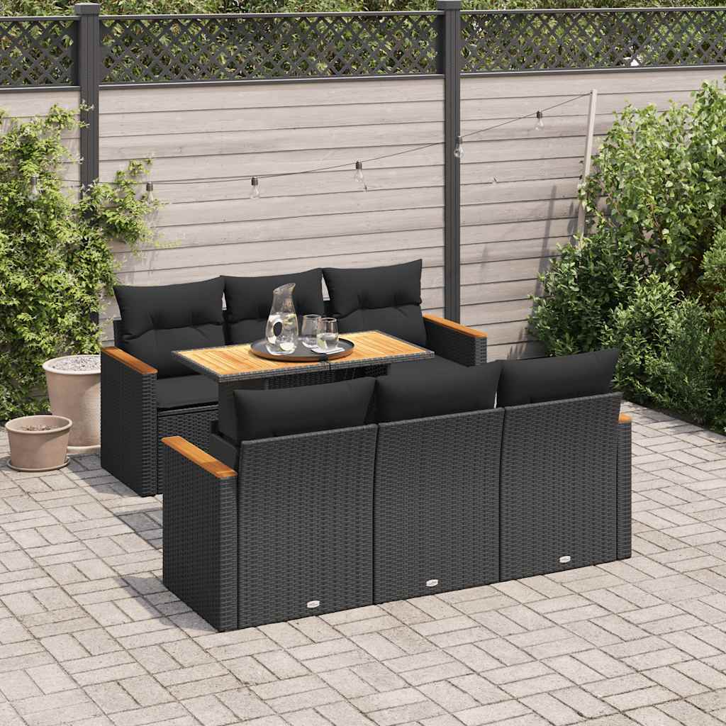 vidaXL Set Divani da Giardino con Cuscini 7pz Nero Polyrattan Acacia