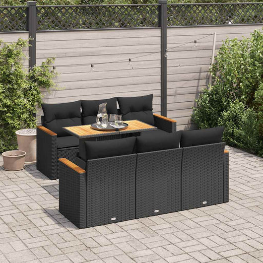 vidaXL Set Divani da Giardino con Cuscini 7pz Nero Polyrattan Acacia