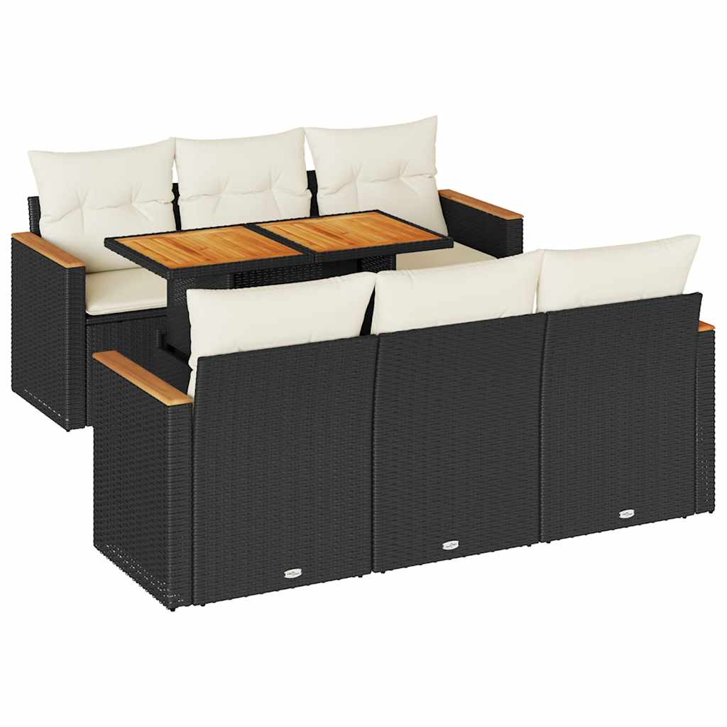 Set Divani da Giardino con Cuscini 7pz Nero Polyrattan Acacia