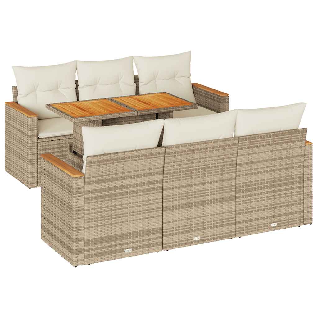 Set Divani da Giardino 7 pz con Cuscini Beige Polyrattan Acacia 3327446