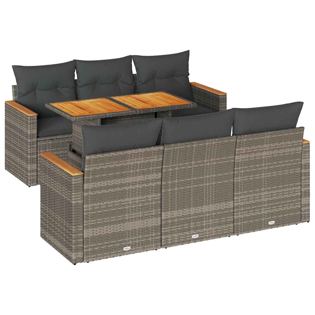 vidaXL Set Divani da Giardino 7pz con Cuscini Grigio Polyrattan Acacia