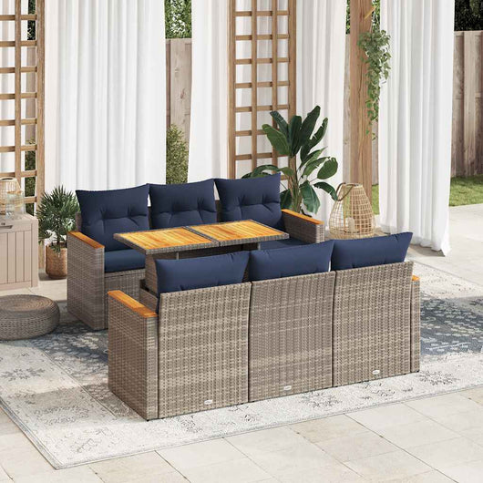 Set Divani da Giardino 7 pz con Cuscini Grigio in Polyrattan 3327449