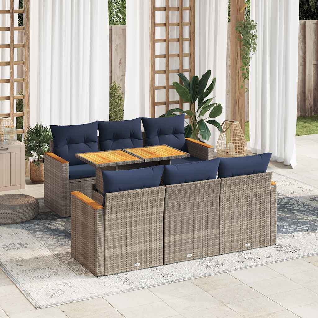 vidaXL Set Divani da Giardino 7 pz con Cuscini Grigio in Polyrattan
