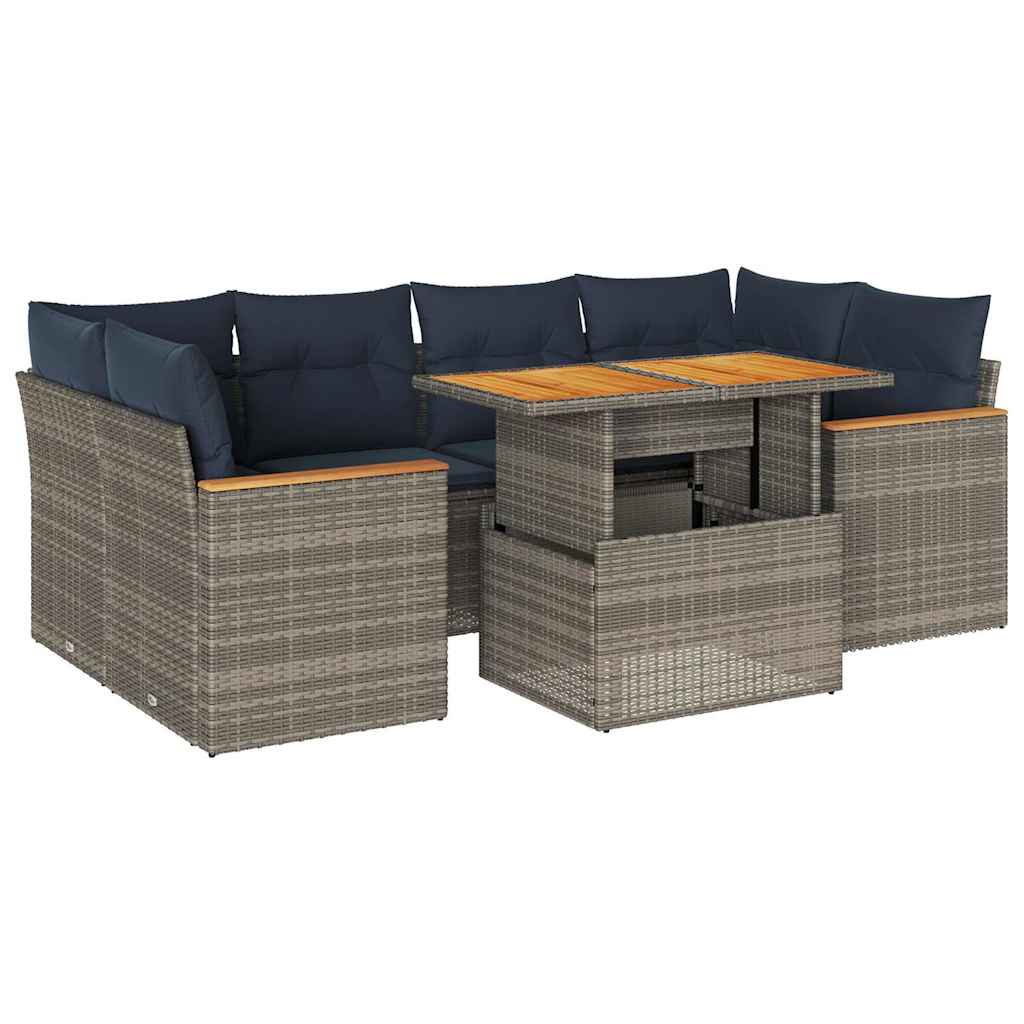 vidaXL Set Divani da Giardino 7 pz con Cuscini Grigio in Polyrattan