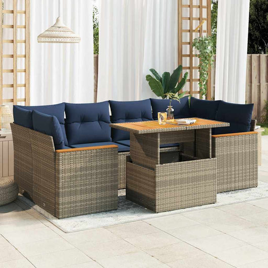 vidaXL Set Divani da Giardino 7 pz con Cuscini Grigio in Polyrattan