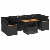 vidaXL Set Divani da Giardino con Cuscini 8 pz Nero Polyrattan Acacia