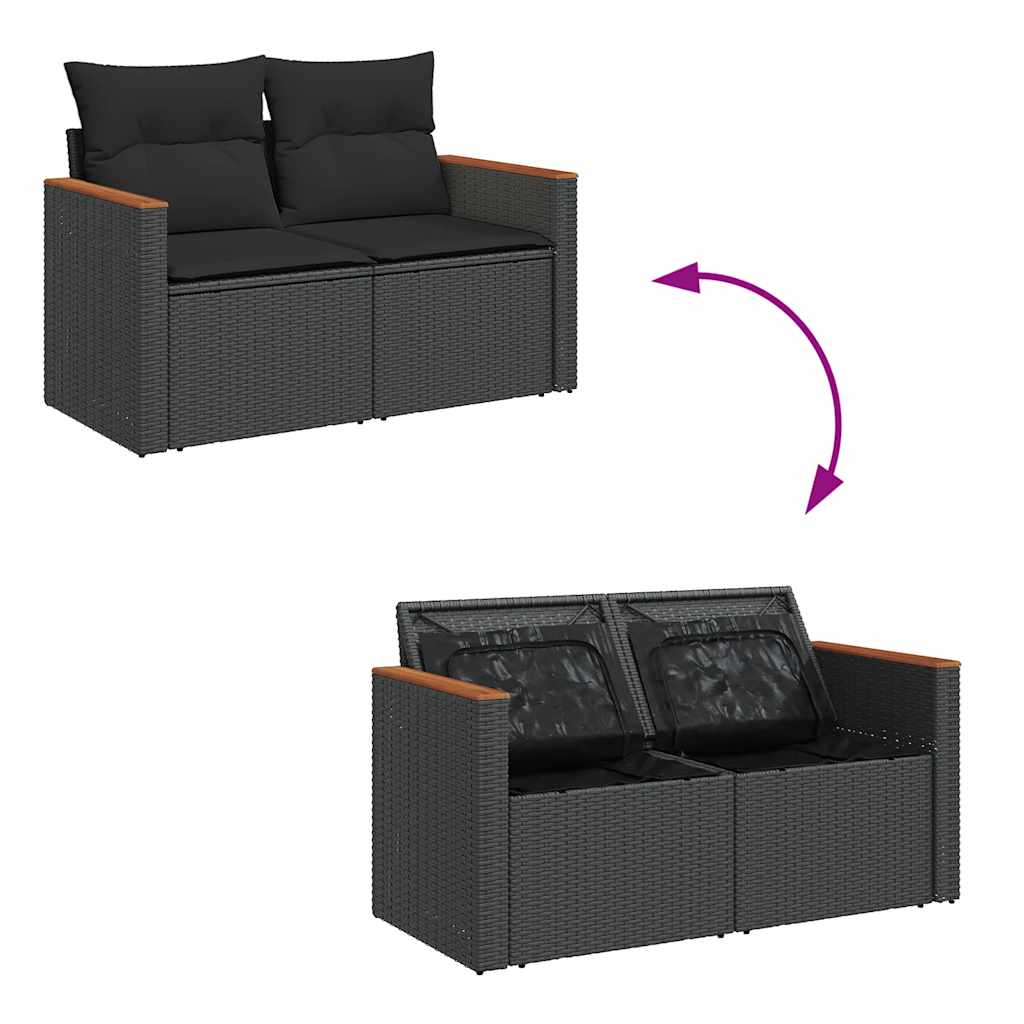 vidaXL Set Divani da Giardino con Cuscini 8 pz Nero Polyrattan Acacia