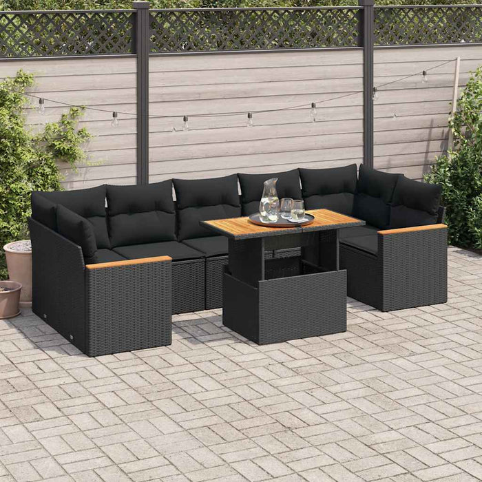 vidaXL Set Divani da Giardino con Cuscini 8 pz Nero Polyrattan Acacia