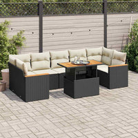 Set Divani da Giardino con Cuscini 8 pz Nero Polyrattan Acacia