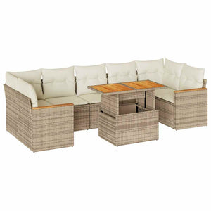 vidaXL Set Divano da Giardino 8 pz con Cuscini Beige Polyrattan Acacia