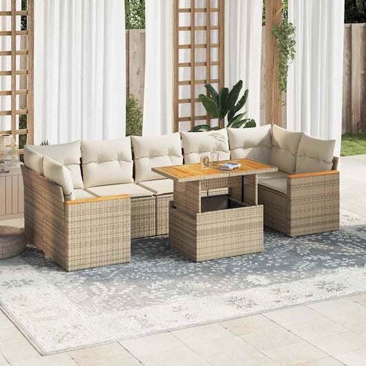 vidaXL Set Divano da Giardino 8 pz con Cuscini Beige Polyrattan Acacia