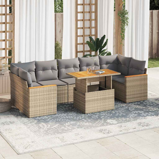vidaXL Set Divano da Giardino 8 pz con Cuscini Beige Polyrattan Acacia