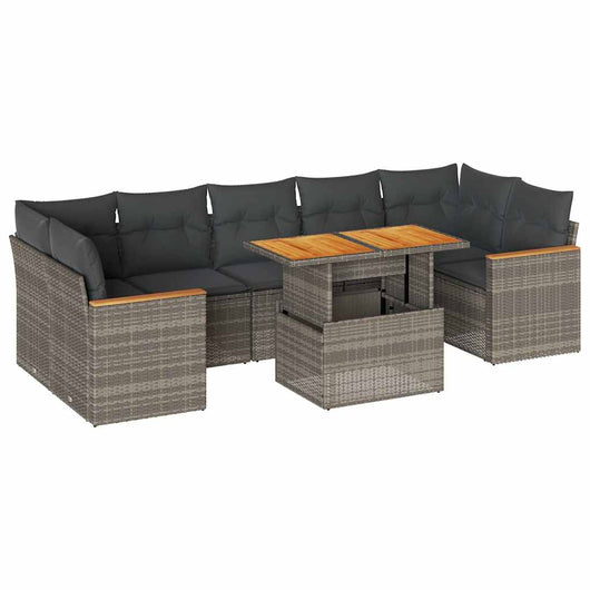 vidaXL Set Divano da Giardino 8pz con Cuscini Grigio Polyrattan Acacia