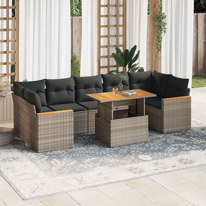 vidaXL Set Divano da Giardino 8pz con Cuscini Grigio Polyrattan Acacia
