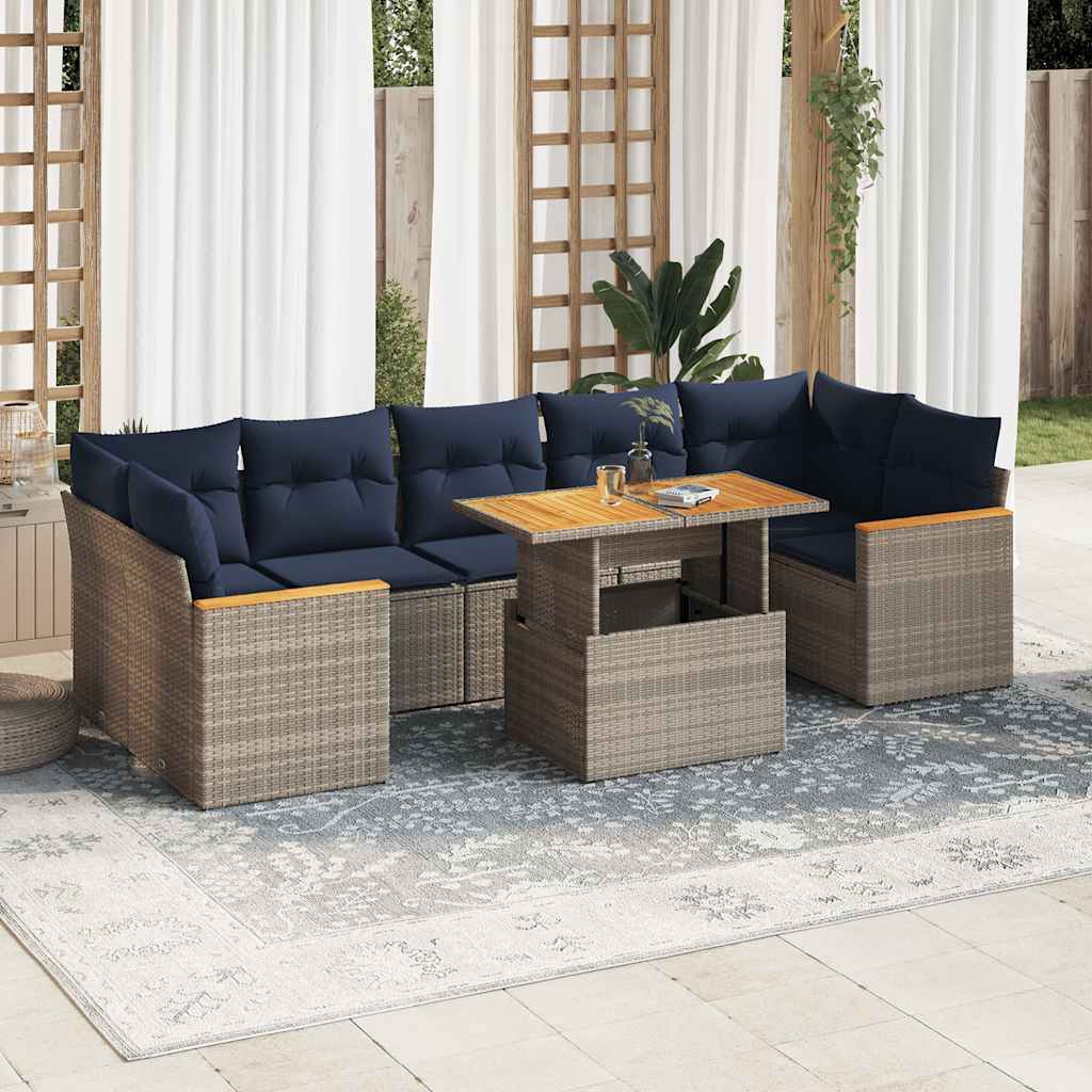 vidaXL Set Divano da Giardino 8 pz con Cuscini Grigio in Polyrattan