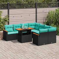 Set Divani da Giardino 9 pz con Cuscini Nero in Polyrattan 3327466