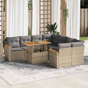 vidaXL Set Divano da Giardino 9 pz con Cuscini Beige Polyrattan Acacia