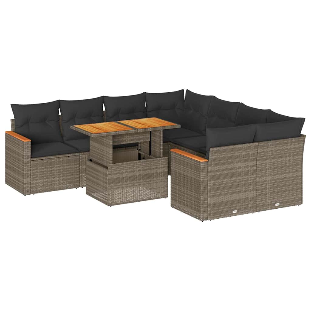 vidaXL Set Divano da Giardino 9pz con Cuscini Grigio Polyrattan Acacia
