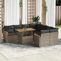 vidaXL Set Divano da Giardino 9pz con Cuscini Grigio Polyrattan Acacia