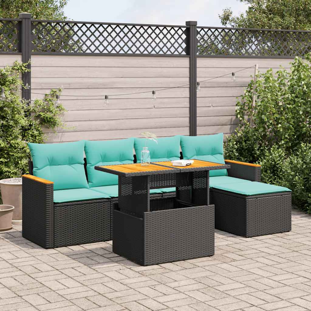 Set Divano da Giardino 6 pz con Cuscini Nero in Polyrattan 3327473