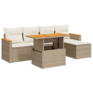 vidaXL Set Divano da Giardino 6 pz con Cuscini Beige Polyrattan Acacia