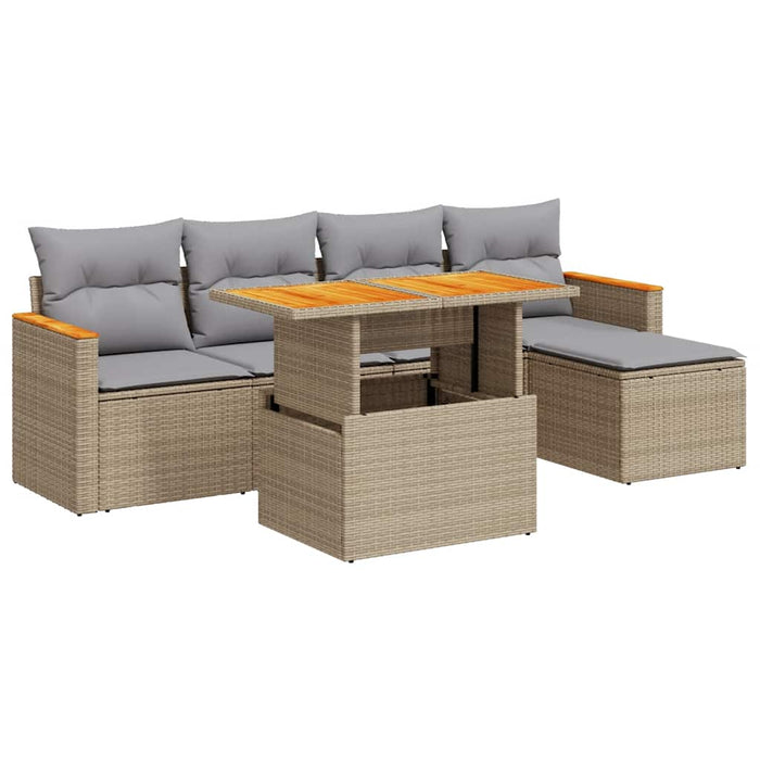 vidaXL Set Divano da Giardino 6 pz con Cuscini Beige Polyrattan Acacia