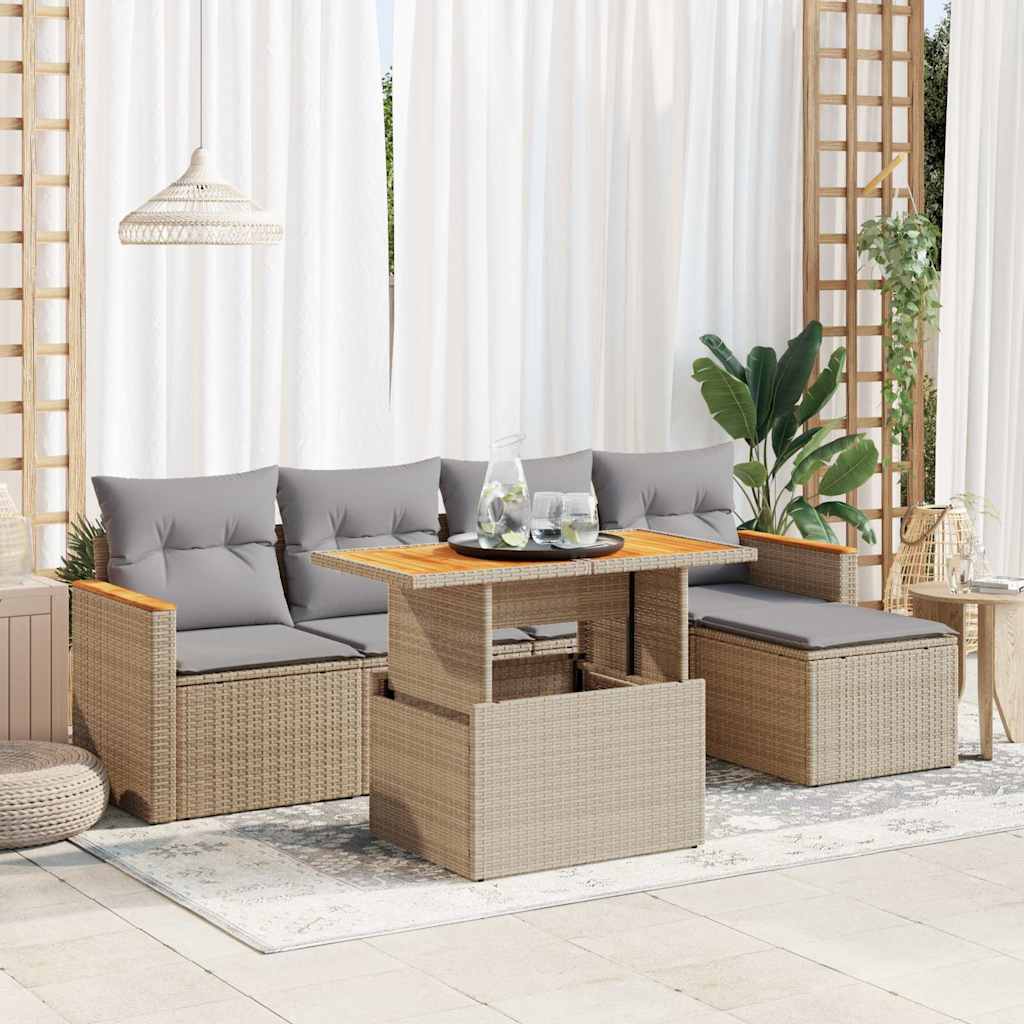 vidaXL Set Divano da Giardino 6 pz con Cuscini Beige Polyrattan Acacia