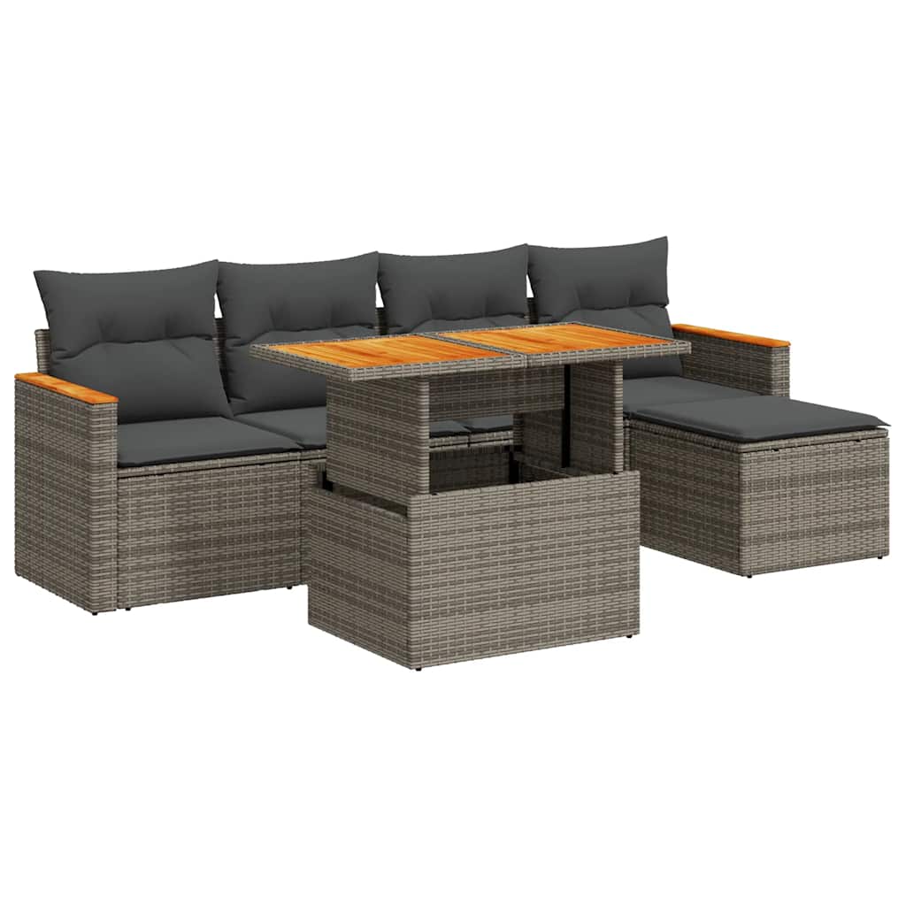 vidaXL Set Divano da Giardino 6pz con Cuscini Grigio Polyrattan Acacia