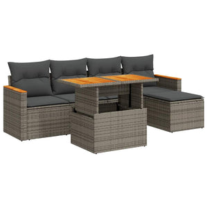 vidaXL Set Divano da Giardino 6pz con Cuscini Grigio Polyrattan Acacia
