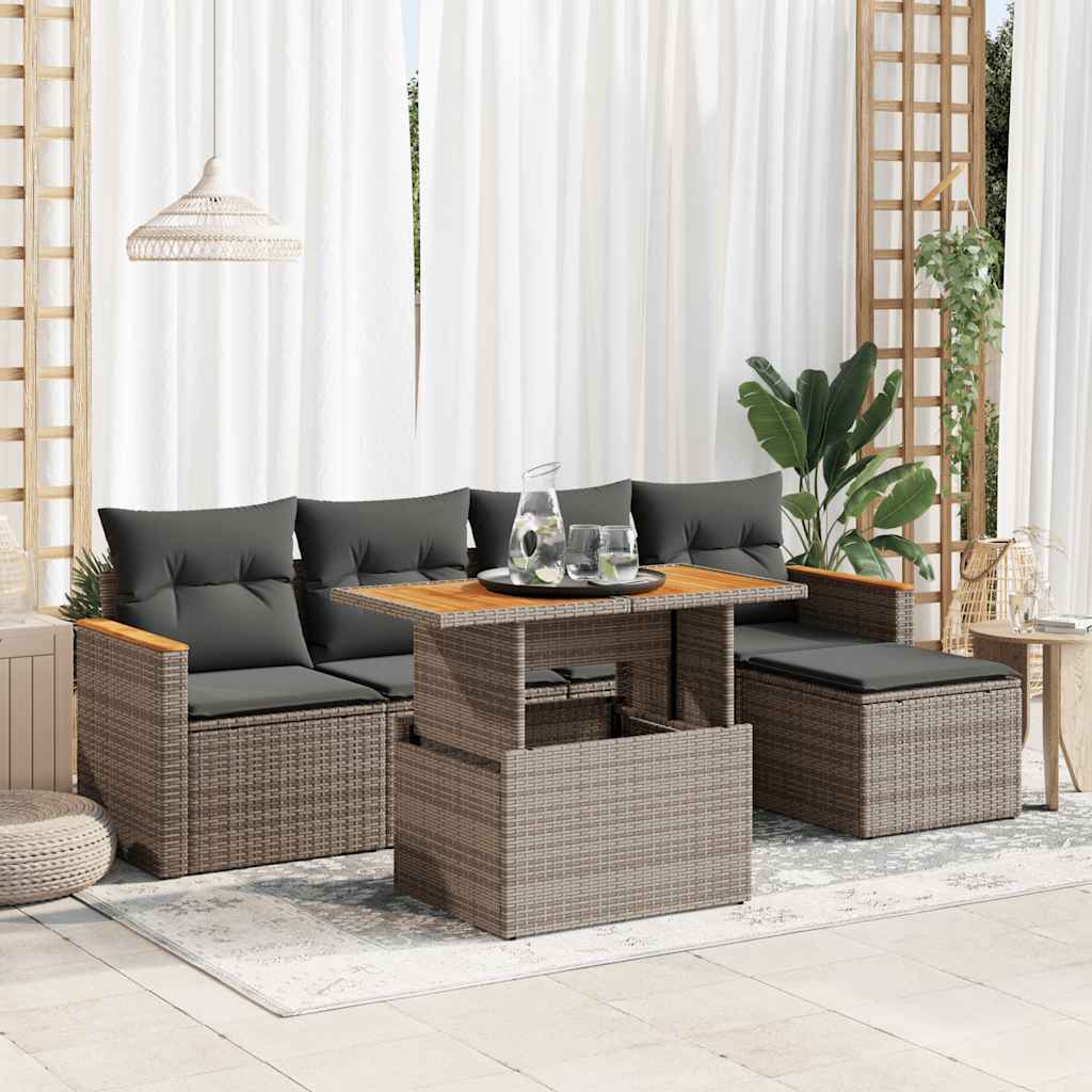vidaXL Set Divano da Giardino 6pz con Cuscini Grigio Polyrattan Acacia