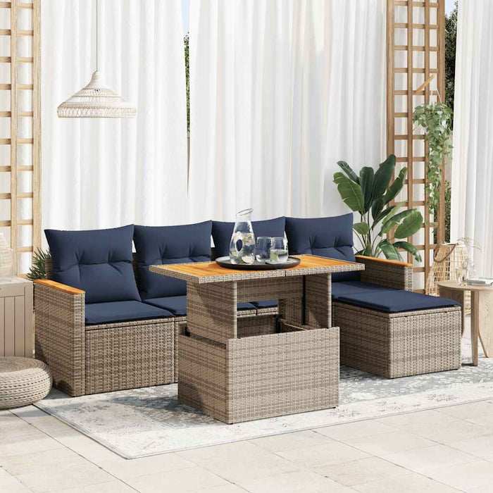 vidaXL Set Divano da Giardino 6 pz con Cuscini Grigio in Polyrattan