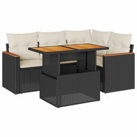 Set Divani da Giardino 5 pz con Cuscini Nero Polyrattan Acacia