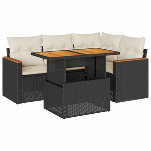 Set Divani da Giardino 5 pz con Cuscini Nero Polyrattan Acacia