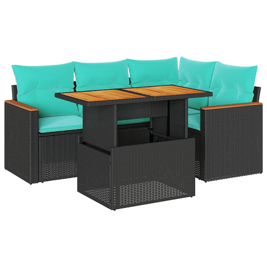 Set Divani da Giardino 5 pz con Cuscini in Polyrattan Nero 3327480
