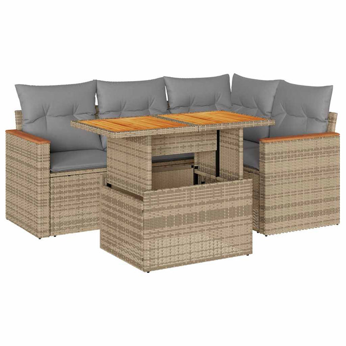 vidaXL Set Divano da Giardino 5 pz con Cuscini Beige Polyrattan Acacia