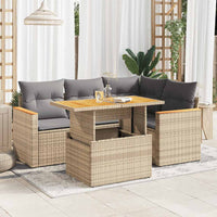 vidaXL Set Divano da Giardino 5 pz con Cuscini Beige Polyrattan Acacia